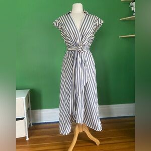 MARELLA Blue and White Striped Midi Dress